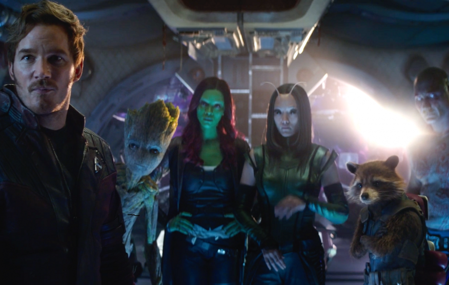 Rocket (far right) with the Guardians of the Galaxy