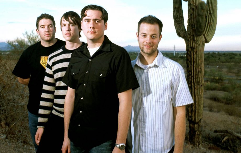 Jim Adkins, Rick Burch ; Zac Lind, Tom Linton of Jimmy Eat World, group portrait, Colorado, United States, 2001. (Photo by Martyn Goodacre/Getty Images)
