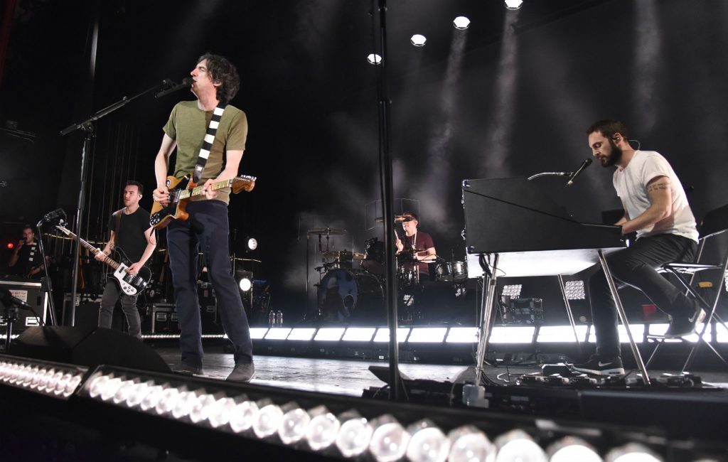 (L-R) Paul Wilson, Gary Lightbody, Jonny Quinn, and Johnny McDaid of Snow Patrol perform in support of the band's "Wildness" release at The Warfield Theater on May 20, 2019 in San Francisco, California