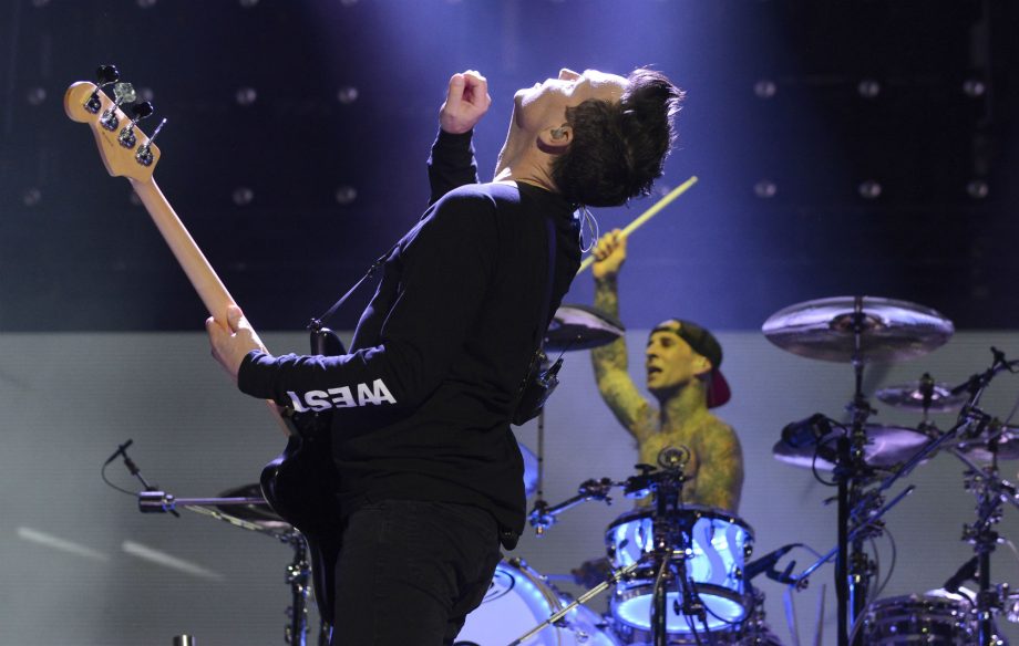 Mark Hoppus (L) and Travis Barker of Blink 182 perform during Lollapalooza 2017 at Grant Park on August 4, 2017 in Chicago, Illinois