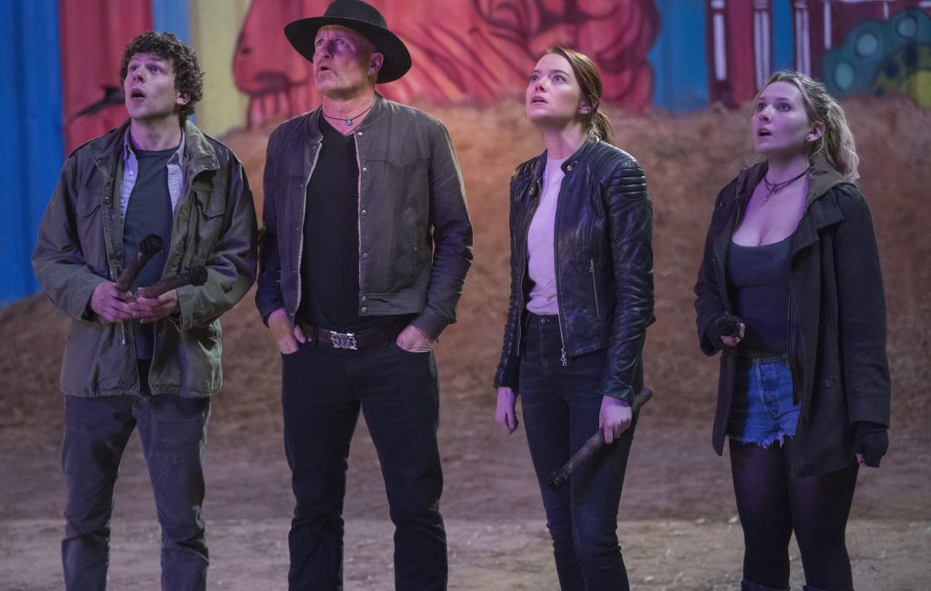 Columbus (Jesse Eisenberg), Tallahassee (Woody Harrelson), Wichita (Emma Stone) and Little Rock (Abigail Breslin) in Columbia PIctures' ZOMBIELAND: DOUBLE TAP.
